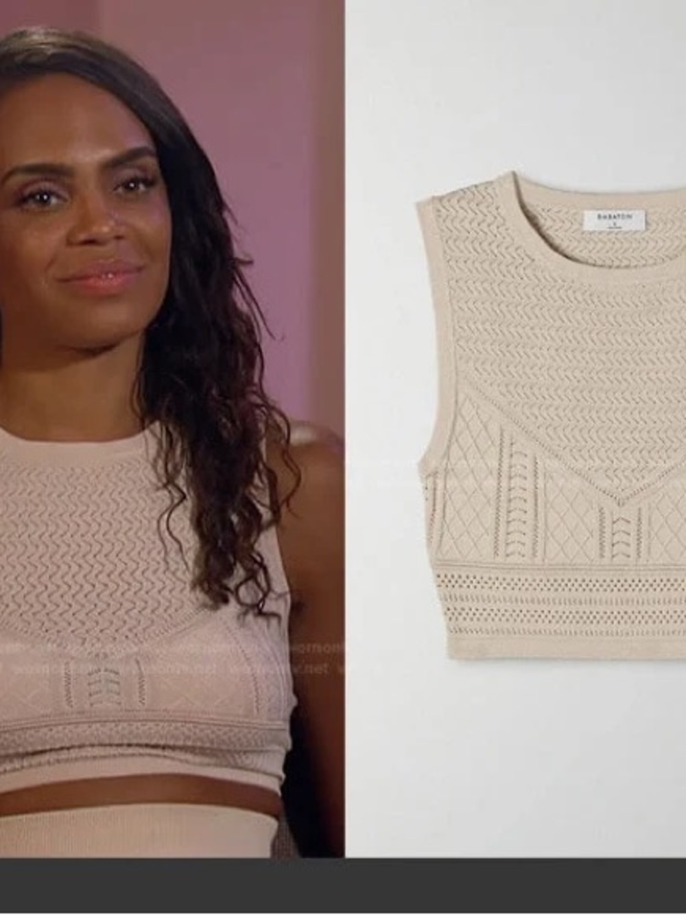 Babaton Aritizia Pointelle Textured Knit Sleeveless Crop Top Size XS Beige